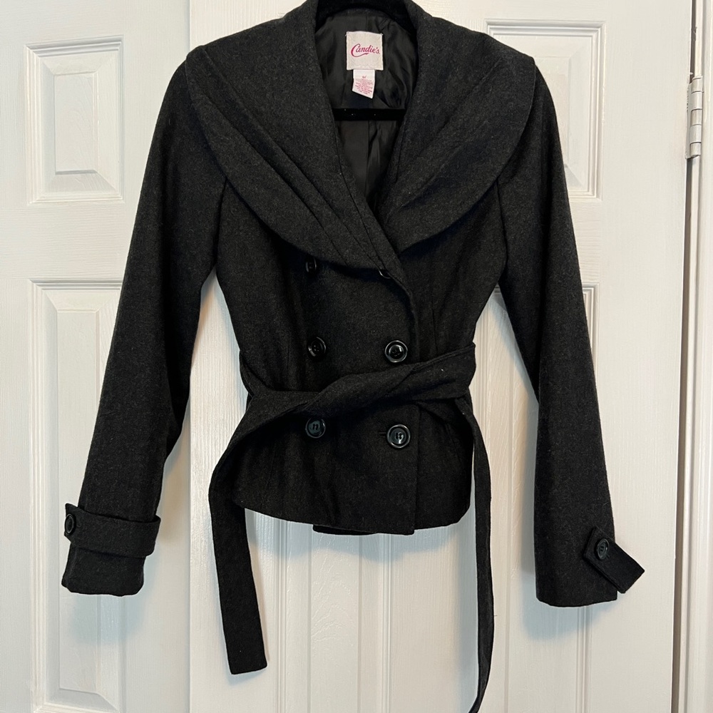 Candies Vintage Y2K Charcoal Black Double-Breasted Women's Peacoat Jacket Coat